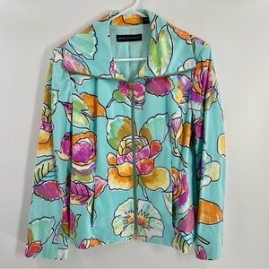 Dana Buchman Bright Floral Cotton Stretch Blend Zip Up Pockets Lined Jacket